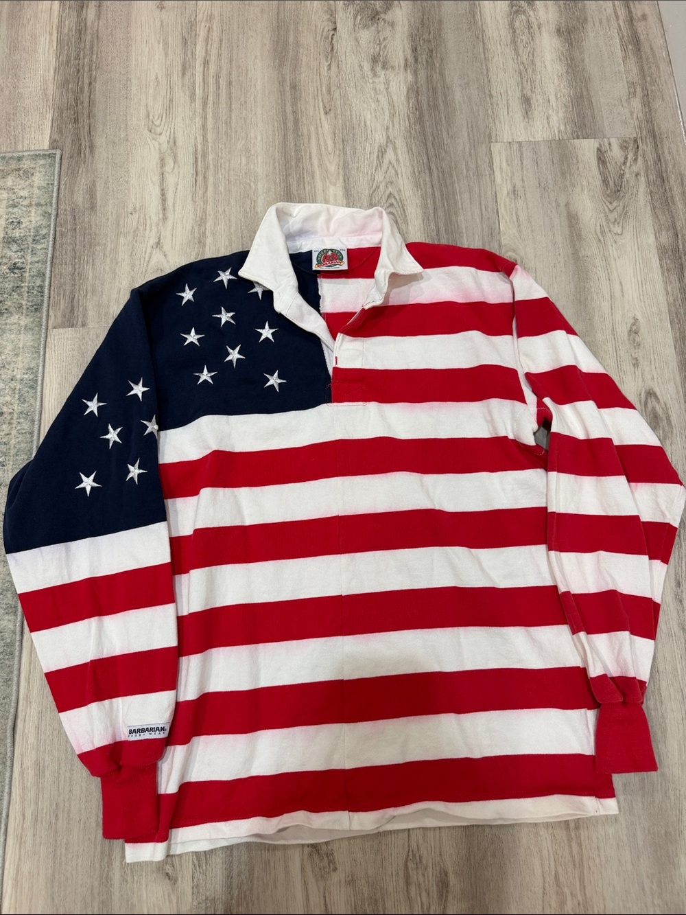 VINTAGE BARBARIAN Men's American Flag Rugby Shirt - Red, White & Blue XXL